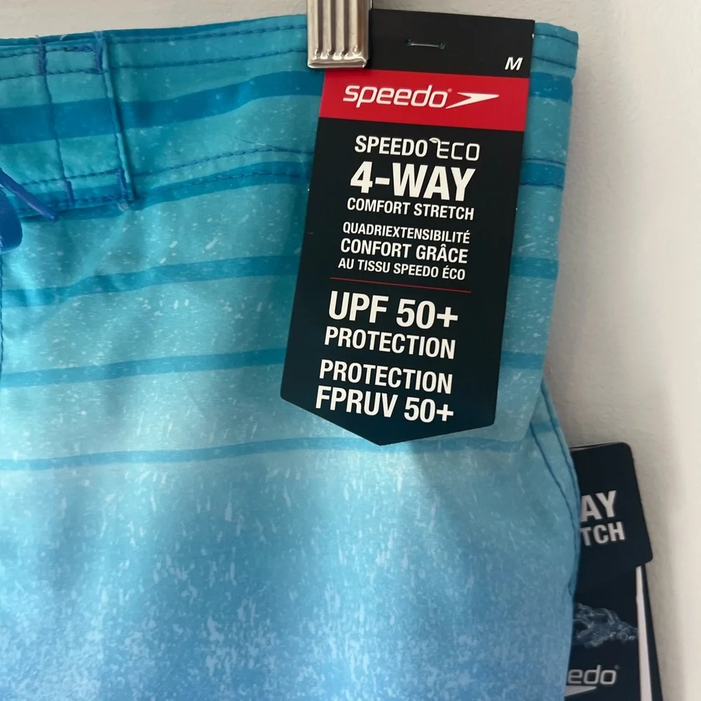 Speedo‎ Eco Comfort Stretch Bondi Boardshorts Palace Blue Striped Swim Trunks